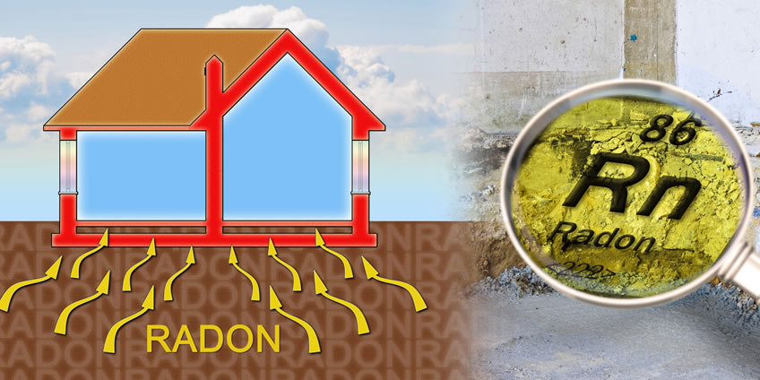 Dibujo de una casa afectada por el gas radón
